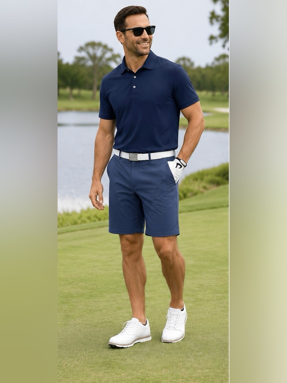 NWT Men’s Size 38 Navy Performance Stretch Golf Shorts Flat Front